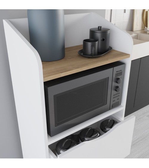 Mobile multiuso Gorki con cassetti bianchi e ripiano rovere