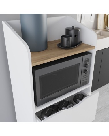 Mobile multiuso Gorki con cassetti bianchi e ripiano rovere