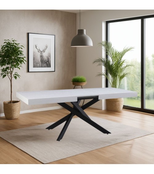 Tavolo Belinda allungabile piano impiallacciato legno colore bianco frassinato e struttura colore nero