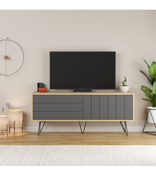 Porta tv Picadilly con struttura rovere e 2 ante a ribalta antracite
