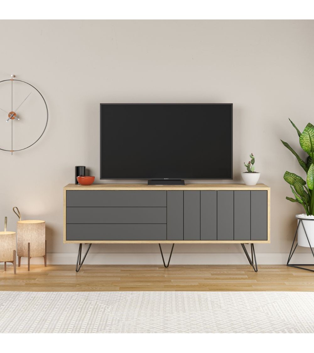 Porta tv Picadilly con struttura rovere e 2 ante a ribalta antracite