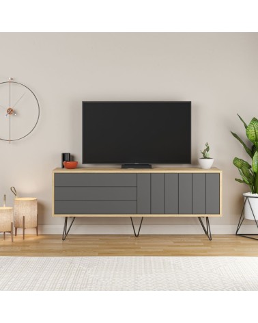 Porta tv Picadilly con struttura rovere e 2 ante a ribalta antracite