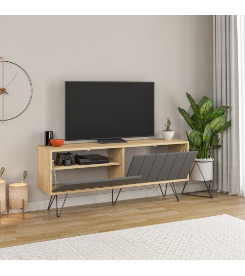Porta tv Picadilly con struttura rovere e 2 ante a ribalta antracite