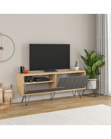 Porta tv Picadilly con struttura rovere e 2 ante a ribalta antracite