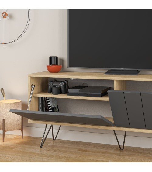 Porta tv Picadilly con struttura rovere e 2 ante a ribalta antracite