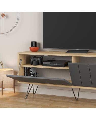 Porta tv Picadilly con struttura rovere e 2 ante a ribalta antracite