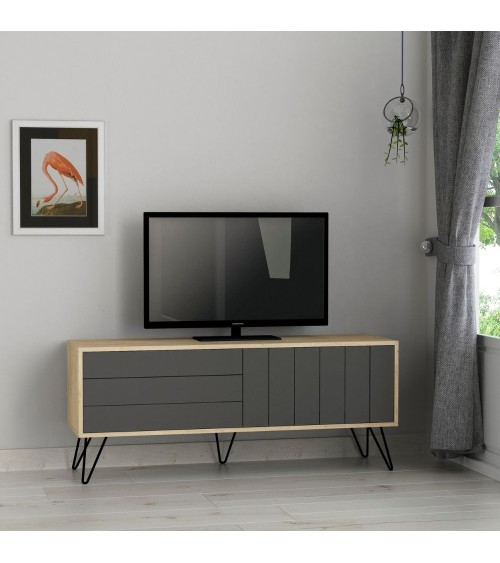 Porta tv Picadilly con struttura rovere e 2 ante a ribalta antracite