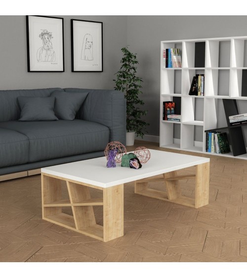 Tavolino da salotto Honey piano bianco e gambe rovere