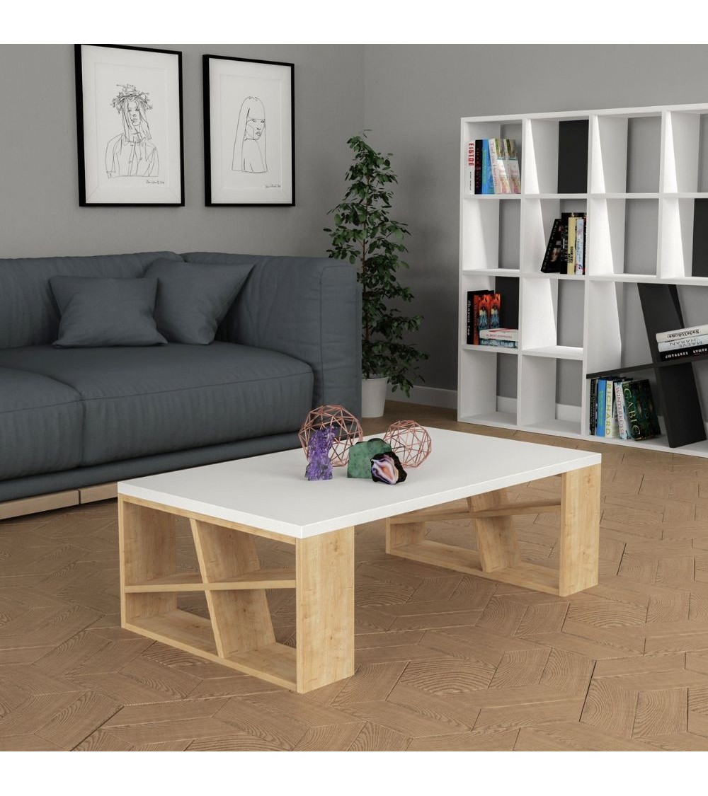 Tavolino da salotto Honey piano bianco e gambe rovere