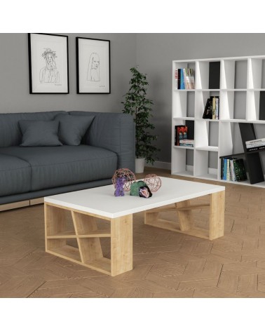 Tavolino da salotto Honey piano bianco e gambe rovere