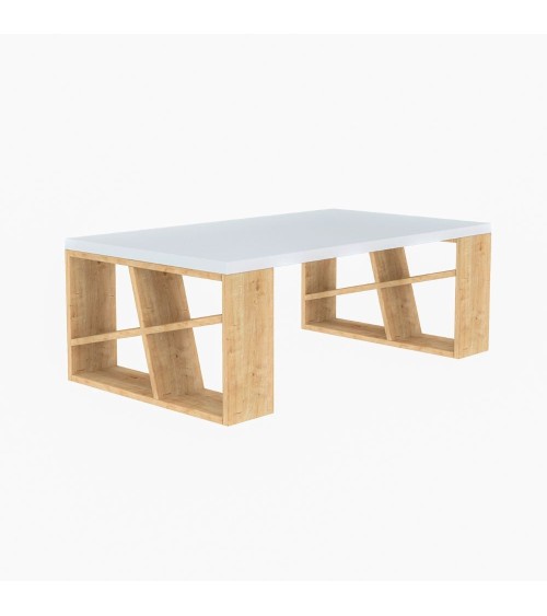 Tavolino da salotto Honey piano bianco e gambe rovere