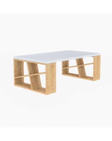 Tavolino da salotto Honey piano bianco e gambe rovere