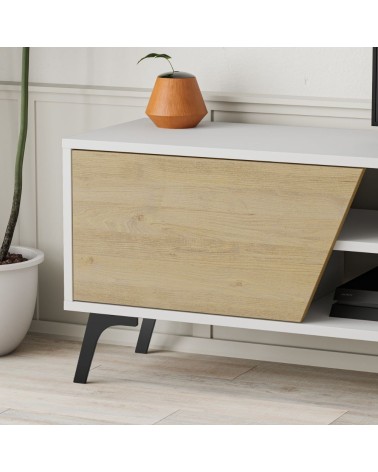 Porta tv Fiona bianco con anta rovere e mensola
