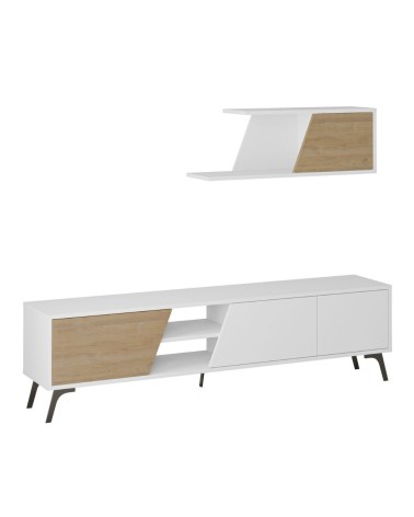 Porta tv Fiona bianco con anta rovere e mensola