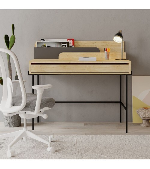 Scrivania Leila rovere con dettagli antracite con cassetto