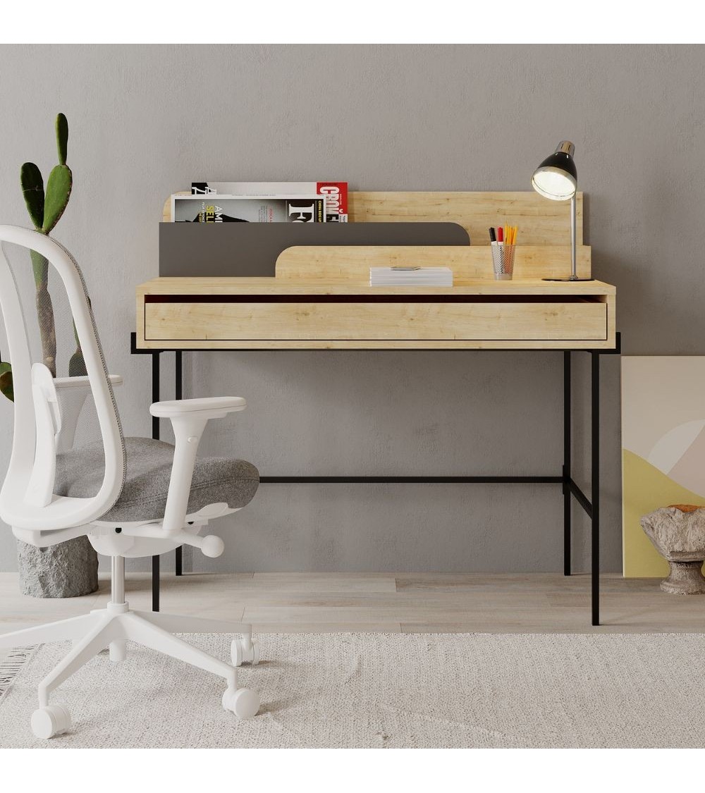 Scrivania Leila rovere con dettagli antracite con cassetto