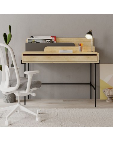 Scrivania Leila rovere con dettagli antracite con cassetto