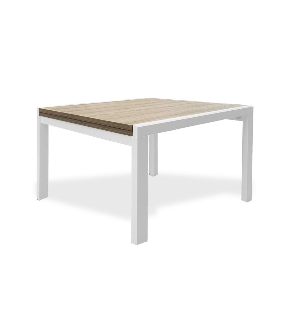 Tavolo quadrato Korallo allungabile bianco e olmo 100x100x76h