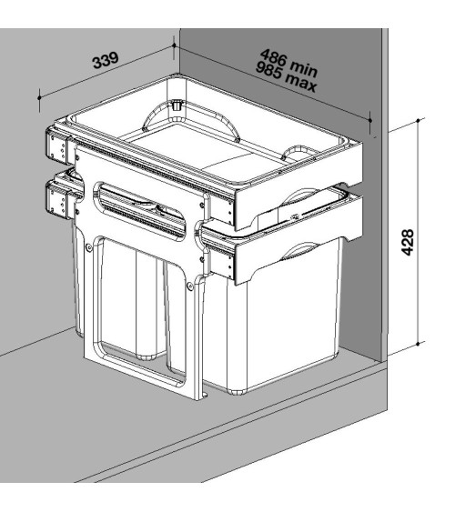 Pattumiera Tank 40 con vassoio estraibile in plastica 2x16 LT