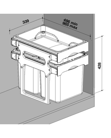 Pattumiera Tank 40 con vassoio estraibile in plastica 2x16 LT