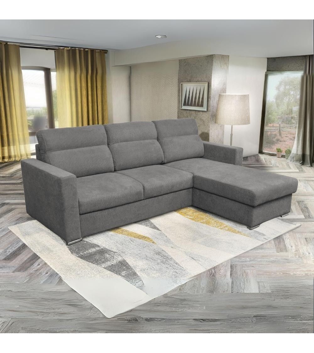 Divano angolare Kendall con penisola reversibile letto estraibile grigio Barrel 90
