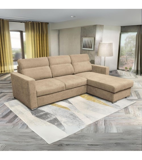 Divano angolare Kendall con penisola reversibile letto estraibile cappuccino Barrel 09