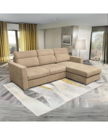 Divano angolare Kendall con penisola reversibile letto estraibile cappuccino Barrel 09