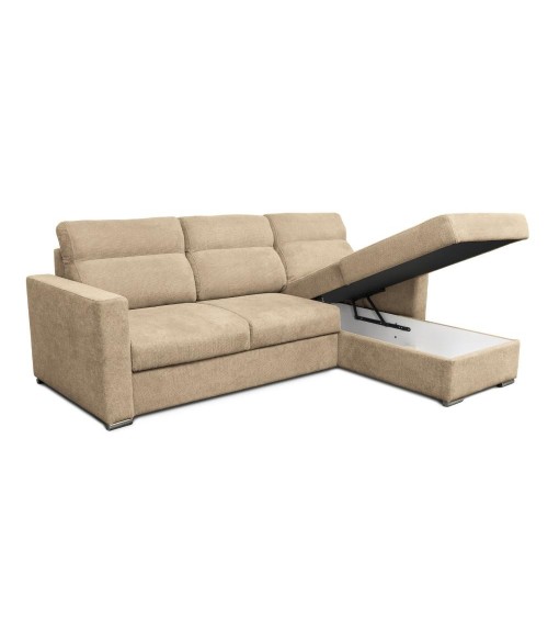 Divano angolare Kendall con penisola reversibile letto estraibile cappuccino Barrel 09