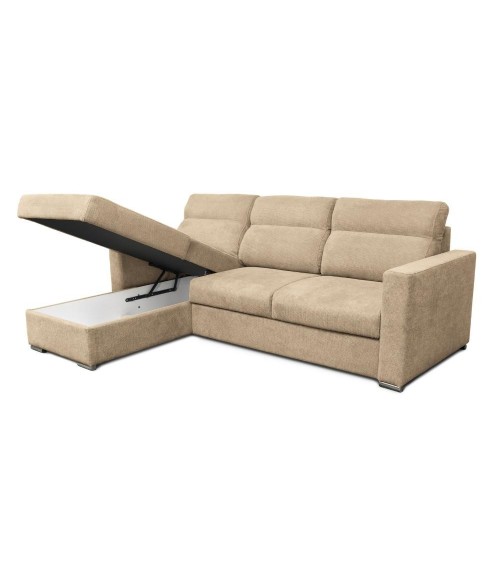 Divano angolare Kendall con penisola reversibile letto estraibile cappuccino Barrel 09