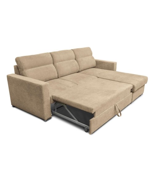 Divano angolare Kendall con penisola reversibile letto estraibile cappuccino Barrel 09