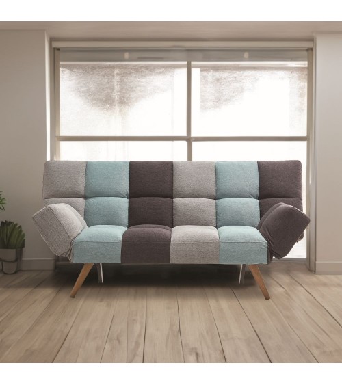 Divano letto Dube con braccioli pieghevoli in tessuto patchwork