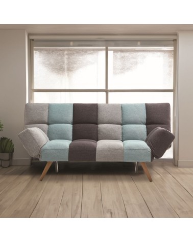 Divano letto Dube con braccioli pieghevoli in tessuto patchwork