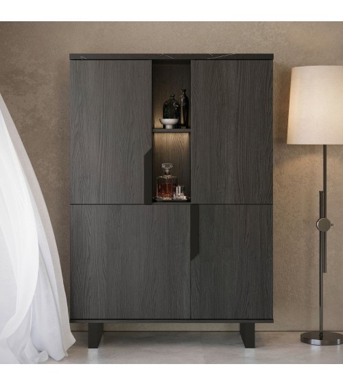 Vetrina credenza Zaira 2 ante palissandro nero 110x49x159h