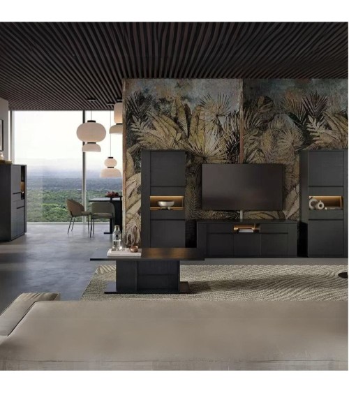 Vetrina credenza Alce 2 ante nero con particolari oro
