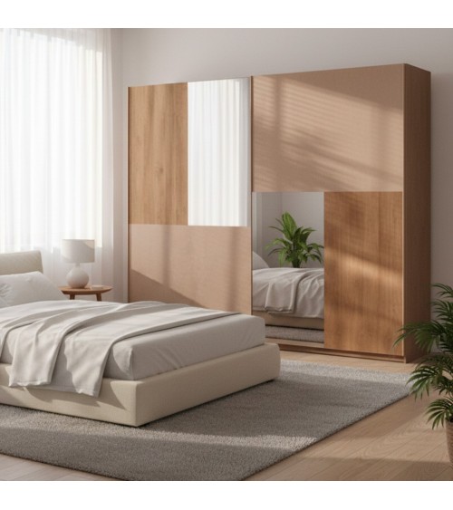 Armadio Quinn 2 ante scorrevoli con specchi colore bronzo noce mercure