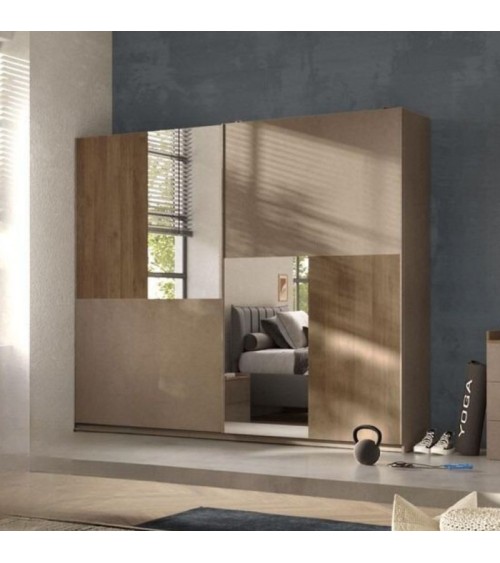 Armadio Quinn 2 ante scorrevoli con specchi colore bronzo noce mercure