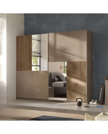 Armadio Quinn 2 ante scorrevoli con specchi colore bronzo noce mercure