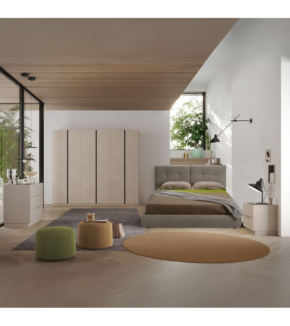 Camera da letto Musto con letto contenitore colore cashmere e antracite