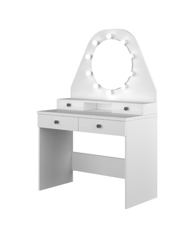 Toeletta da trucco con specchio a luci a led con doppio ripiano e 4 cassetti bianco