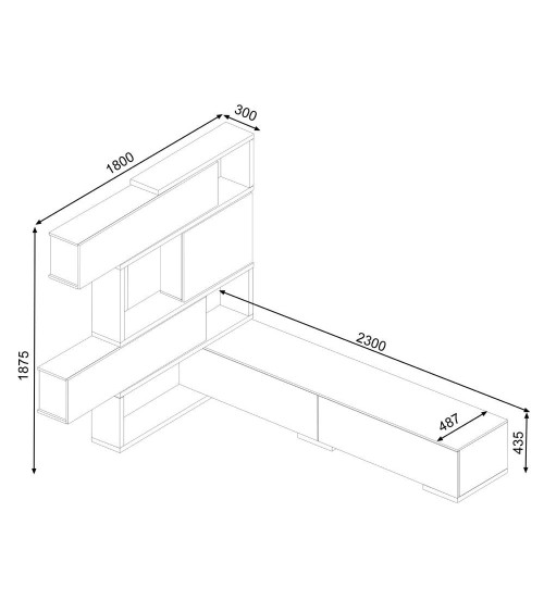 Parete attrezzata 8016 reversibile struttura rovere e frontali bianchi