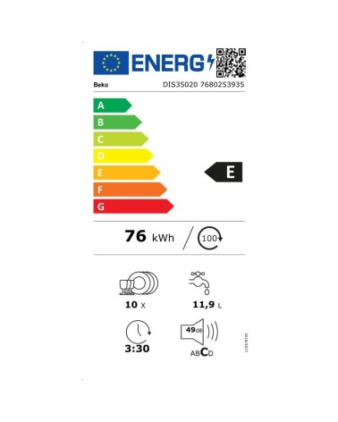 Lavastoviglie Beko DIS35020 45 cm. scomparsa totale 10 coperti classe E