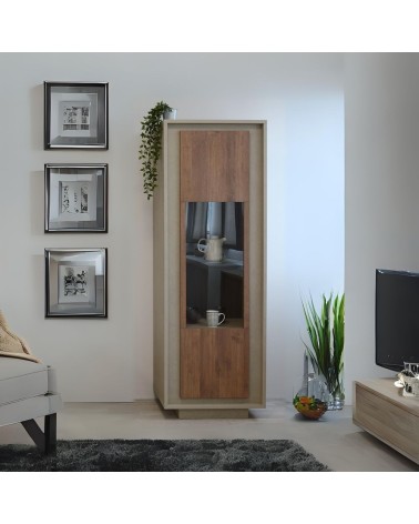 Vetrina Open con anta noce mercure e cashmere