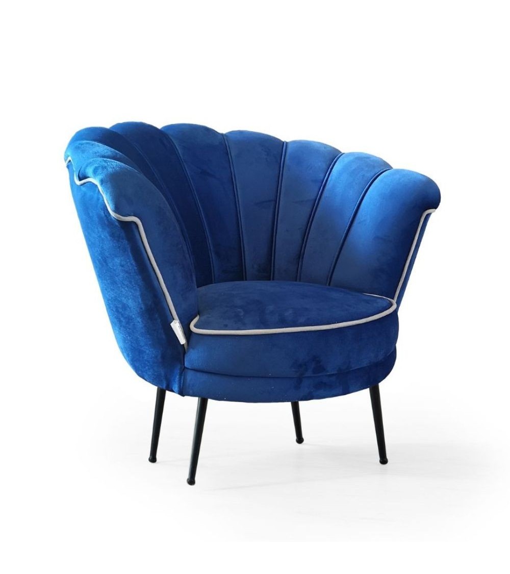 Poltrona Orel in velluto blue navy Milano 19 bordo bianco e piedini neri