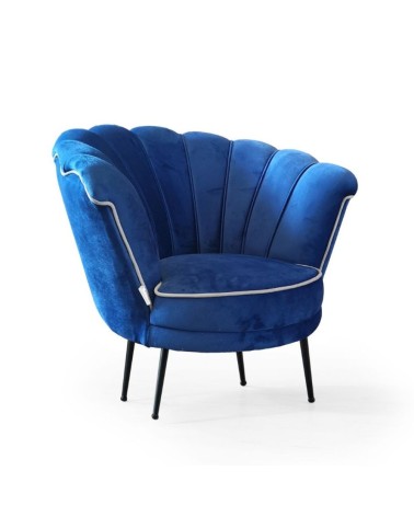 Poltrona Orel in velluto blue navy Milano 19 bordo bianco e piedini neri