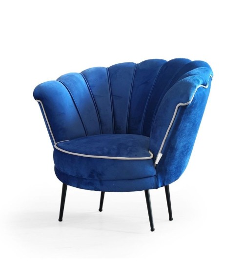 Poltrona Orel in velluto blue navy Milano 19 bordo bianco e piedini neri