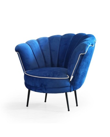 Poltrona Orel in velluto blue navy Milano 19 bordo bianco e piedini neri