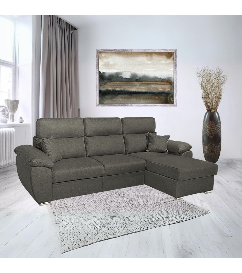 Divano Como II con penisola contenitore in tessuto giulia9713 grigio