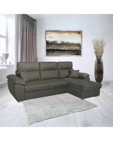 Divano Como II con penisola contenitore in tessuto giulia9713 grigio