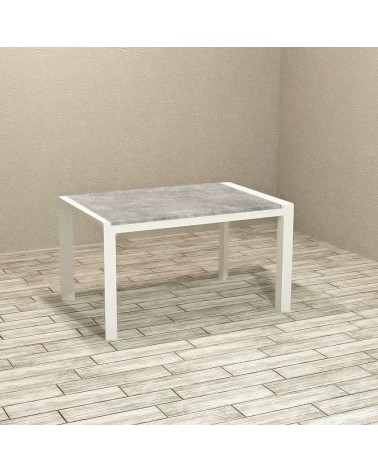 Tavolo rettangolare allungabile Golia 130x80 struttura bianco e piano cemento