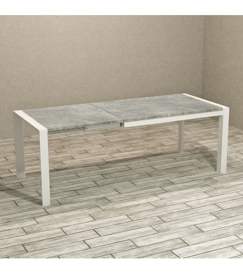 Tavolo rettangolare allungabile Golia 130x80 struttura bianco e piano cemento
